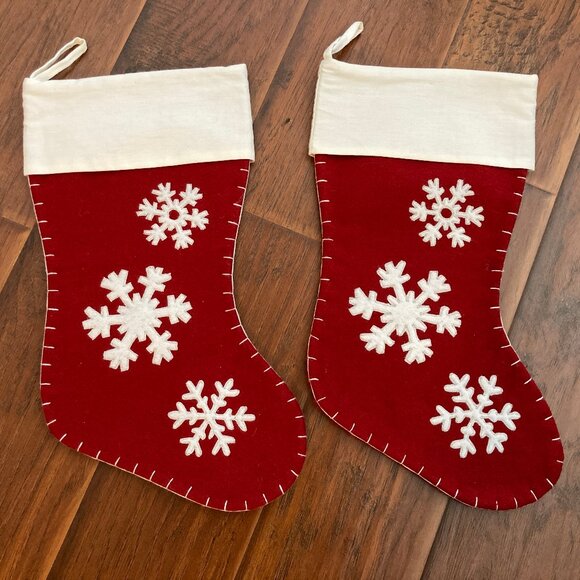 Two Large  Vintage Red White Christmas Stockings 18" - Picture 1 of 6
